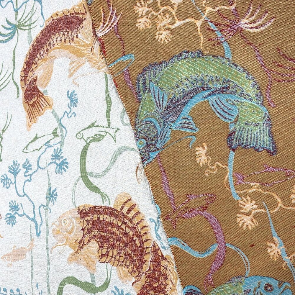Koi Japanese inspired Jacquard woven Upholstery Fabric Remnant 40" x 52" NWOT - Picture 10 of 15